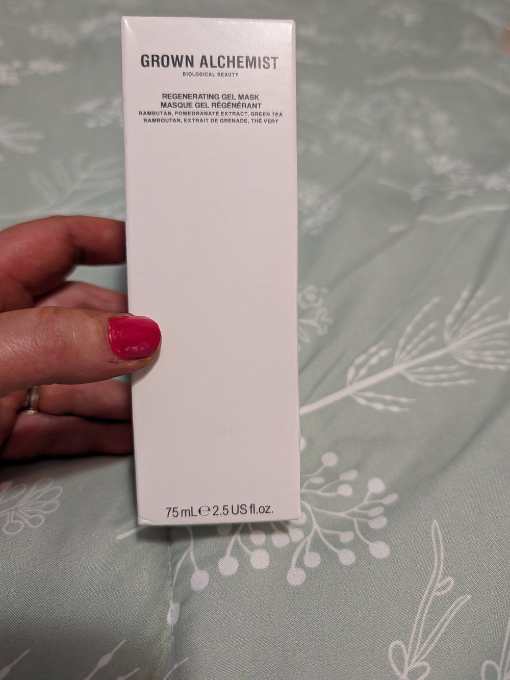 Grown Alchemist Regenerating Gel Mask — White box with pink nail